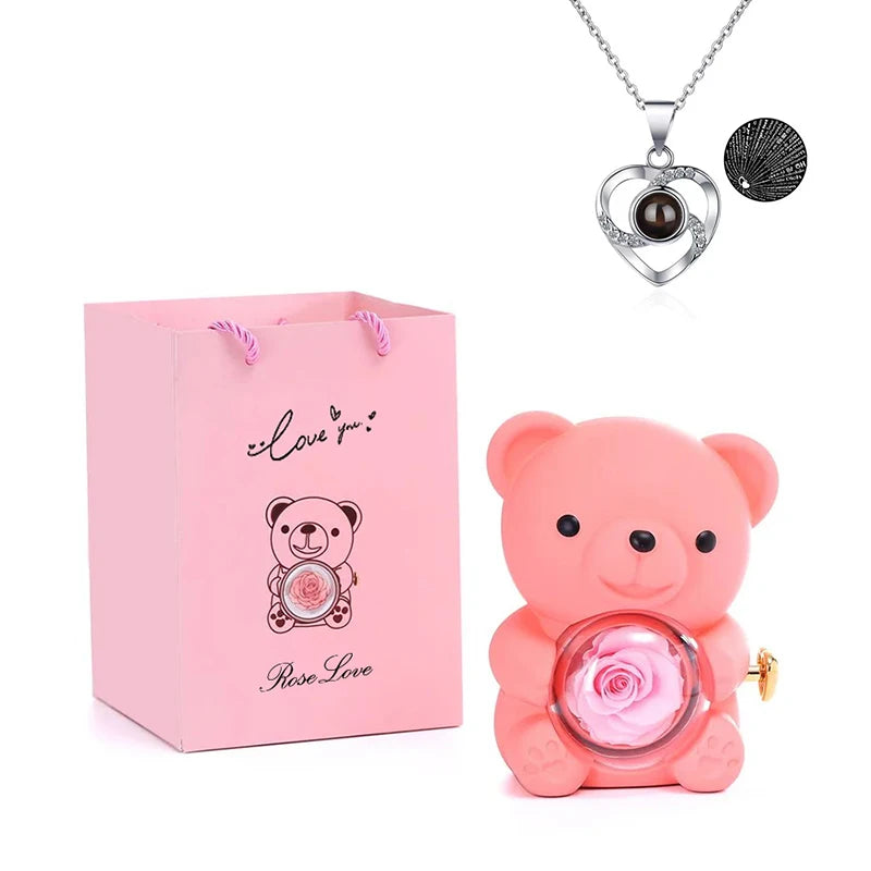 Passion Bear™ - Teddy Bear With Preserved Rose & Necklace