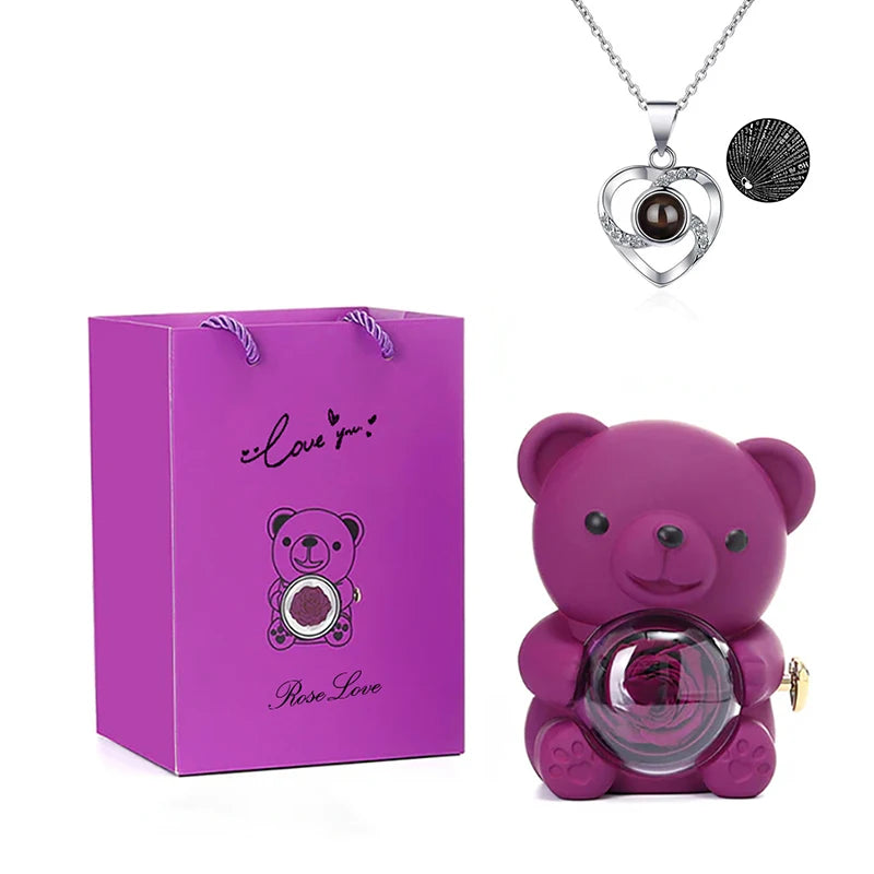 Passion Bear™ - Teddy Bear With Preserved Rose & Necklace