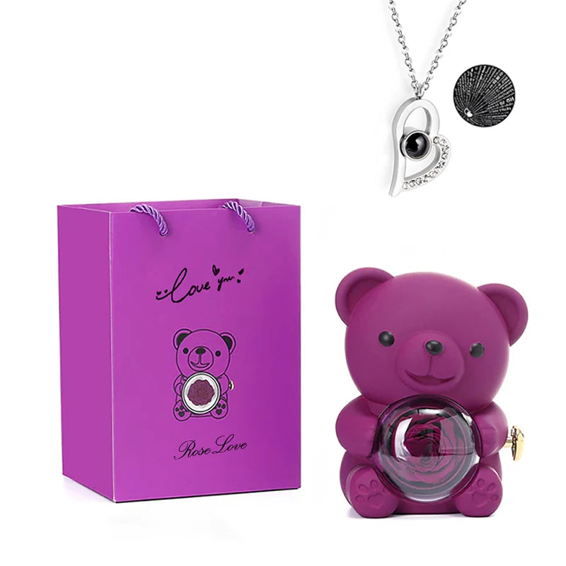 Passion Bear™ - Teddy Bear With Preserved Rose & Necklace