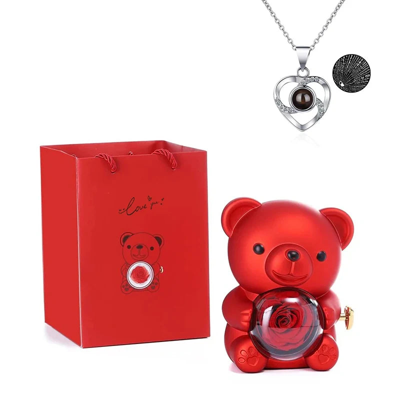 Passion Bear™ - Teddy Bear With Preserved Rose & Necklace