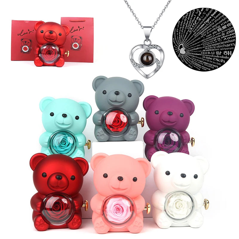 Passion Bear™ - Teddy Bear With Preserved Rose & Necklace