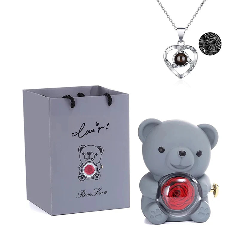 Passion Bear™ - Teddy Bear With Preserved Rose & Necklace