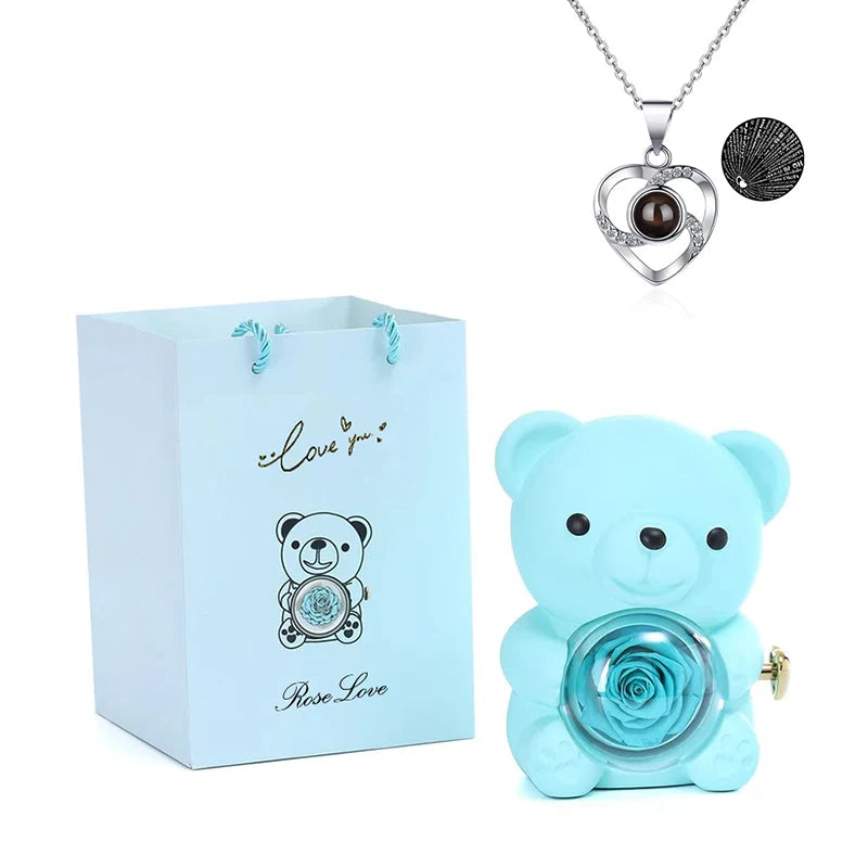Passion Bear™ - Teddy Bear With Preserved Rose & Necklace